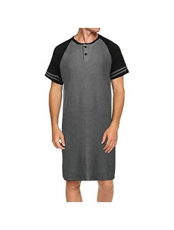 Men’s Nightshirt Soft Big&Tall Pajamas Nightwear V Neck Short Sleeve Sleep Shirt Sleepwear