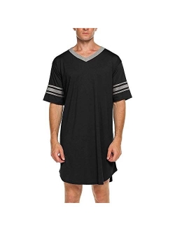 Men’s Nightshirt Soft Big&Tall Pajamas Nightwear V Neck Short Sleeve Sleep Shirt Sleepwear