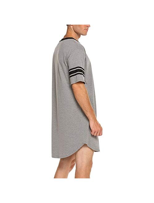 Men’s Nightshirt Soft Big&Tall Pajamas Nightwear V Neck Short Sleeve Sleep Shirt Sleepwear