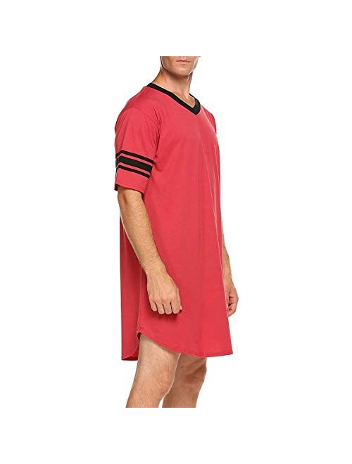 Men’s Nightshirt Soft Big&Tall Pajamas Nightwear V Neck Short Sleeve Sleep Shirt Sleepwear