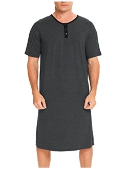 SWOMOG Men's Nightshirt Soft Nightgown Short Sleeve Big & Tall Comfy Loose Henley Sleepshirt