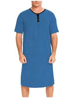 SWOMOG Men's Nightshirt Soft Nightgown Short Sleeve Big & Tall Comfy Loose Henley Sleepshirt