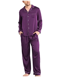 Men's Satin Pajamas Shorts Sets Button-Down Short Sleeve PJ Sets Sleepwear Loungewear Nightwear