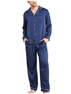 Men's Satin Pajamas Shorts Sets Button-Down Short Sleeve PJ Sets Sleepwear Loungewear Nightwear