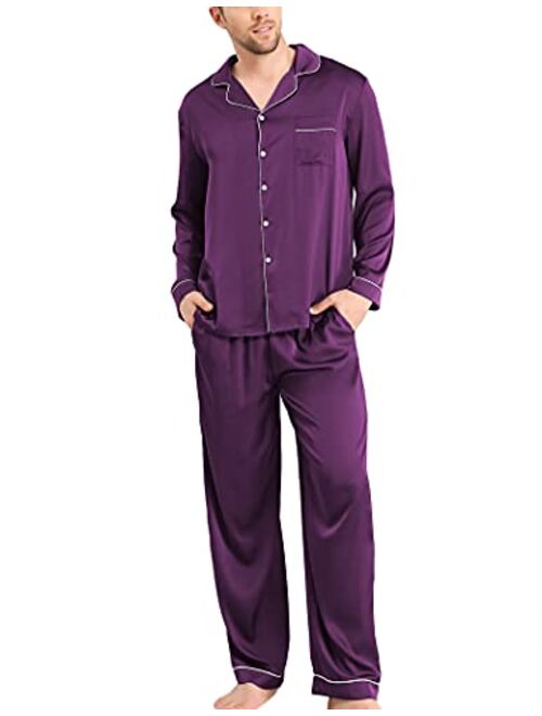 Ekouaer Men's Satin Pajamas Shorts Sets Button-Down Short Sleeve PJ Sets Sleepwear Loungewear Nightwear