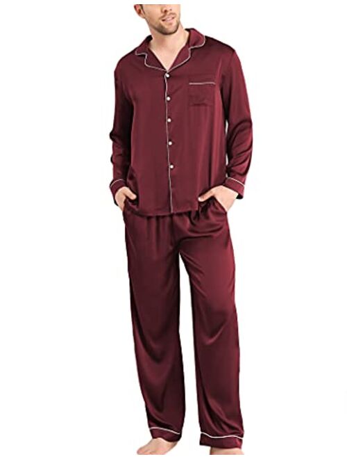 Ekouaer Men's Satin Pajamas Shorts Sets Button-Down Short Sleeve PJ Sets Sleepwear Loungewear Nightwear