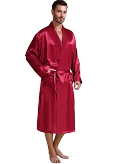 Lonxu Mens Silk Satin Bathrobe Robe Nightgown_Big and Tall S~3XL Plus …