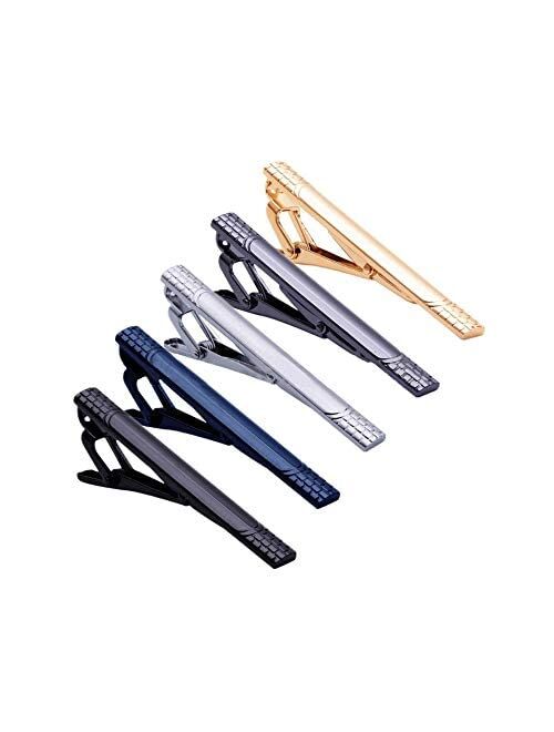 QIMOSHI 5Pcs Tie Clips for Men Tie Bar Clip Set for Father Husband Regular Ties Necktie Wedding Business With Gift Box