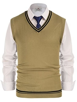 Mens V-Neck Knitted Sweater Vest Solid Plain Sleeveless Pullover Knitwear