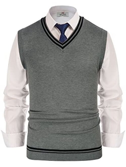 Mens V-Neck Knitted Sweater Vest Solid Plain Sleeveless Pullover Knitwear