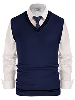 Mens V-Neck Knitted Sweater Vest Solid Plain Sleeveless Pullover Knitwear