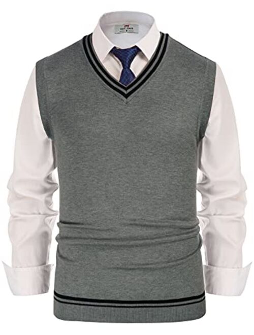 PJ PAUL JONES Mens V-Neck Knitted Sweater Vest Solid Plain Sleeveless Pullover Knitwear