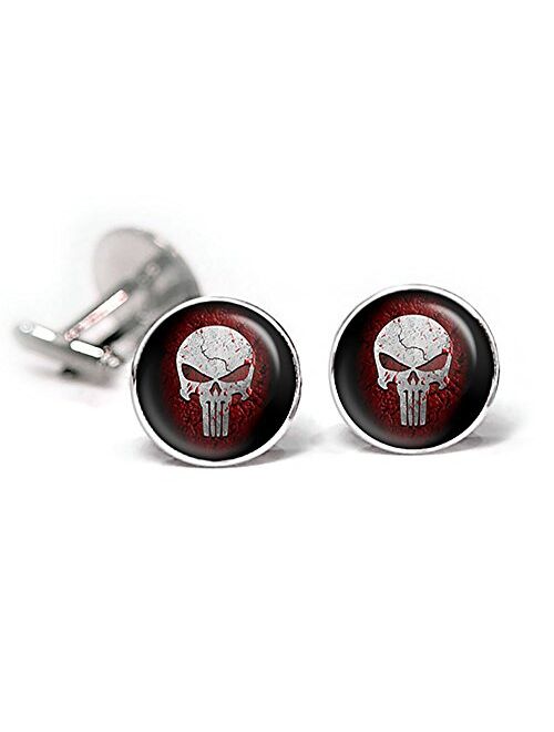 SharedImagination Punisher Cufflinks, Skull Tie Clip, DC Comics Jewelry, Justice League Superhero Wedding Party Gifts, Groomsmen Gift