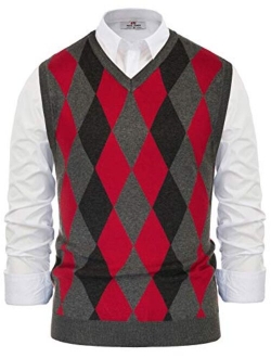 Mens Casual Argyle Sweater Vest V-Neck Sleeveless Pullover Knitwear Vests