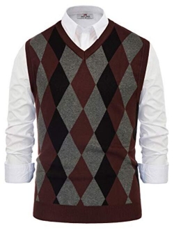 Mens Casual Argyle Sweater Vest V-Neck Sleeveless Pullover Knitwear Vests