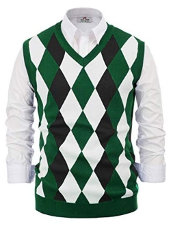 Mens Casual Argyle Sweater Vest V-Neck Sleeveless Pullover Knitwear Vests