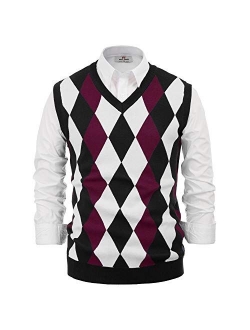 Mens Casual Argyle Sweater Vest V-Neck Sleeveless Pullover Knitwear Vests