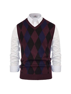 Mens Casual Argyle Sweater Vest V-Neck Sleeveless Pullover Knitwear Vests