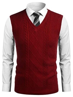 Men's Slim Fit V-Neck Sweater Vest Pullover Sleeveless Sweaters Cable Knitted with Ribbing Edge