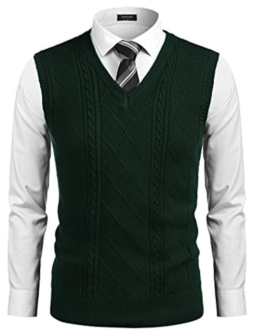 COOFANDY Men's Slim Fit V-Neck Sweater Vest Pullover Sleeveless Sweaters Cable Knitted with Ribbing Edge