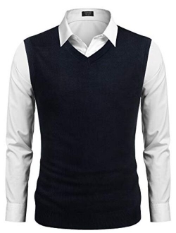 Mens Casual Sweater Vest Lightweight V-Neck Solid Knit Vest