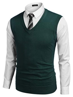 Mens Casual Sweater Vest Lightweight V-Neck Solid Knit Vest