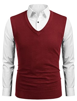 Mens Casual Sweater Vest Lightweight V-Neck Solid Knit Vest