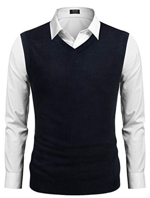 COOFANDY Mens Casual Sweater Vest Lightweight V-Neck Solid Knit Vest