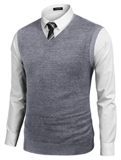 Mens Sleeveless Sweater Vest Lightweight V-Neck Solid Cotton Vest Pullover