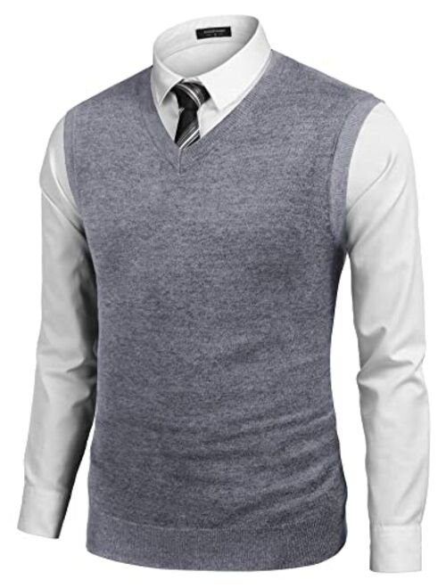 COOFANDY Men’s Sleeveless Sweater Vest Lightweight V-Neck Solid Cotton Vest Pullover