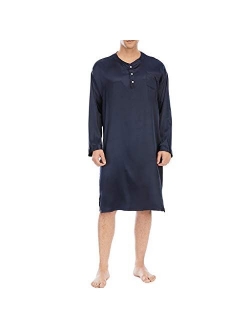 ZYX Men's Nightgown Long Sleeve Comfy Soft Sleepwear Plain Nightgown Pajamas L-3XL (Color : Black, Size : XXX-Large)