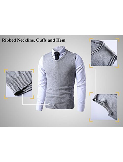 LTIFONE Mens Vest Sweater V Neck Sleeveless Pullover Business Slim Fit