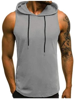 Babioboa Men's Workout Hooded Tank Tops Sleeveless Gym Hoodies Bodybuilding Muscle Shirts