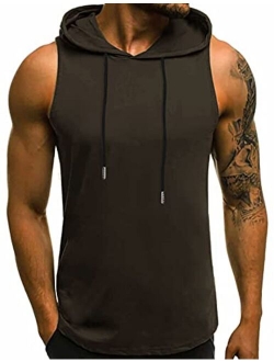 Babioboa Men's Workout Hooded Tank Tops Sleeveless Gym Hoodies Bodybuilding Muscle Shirts