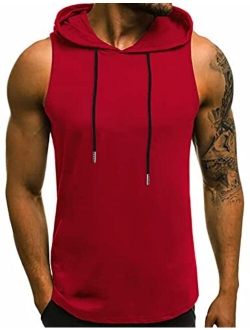 Babioboa Men's Workout Hooded Tank Tops Sleeveless Gym Hoodies Bodybuilding Muscle Shirts