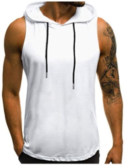 Babioboa Men's Workout Hooded Tank Tops Sleeveless Gym Hoodies Bodybuilding Muscle Shirts