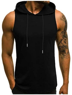 Babioboa Men's Workout Hooded Tank Tops Sleeveless Gym Hoodies Bodybuilding Muscle Shirts