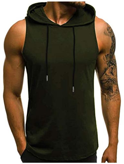 Babioboa Men's Workout Hooded Tank Tops Sleeveless Gym Hoodies Bodybuilding Muscle Shirts