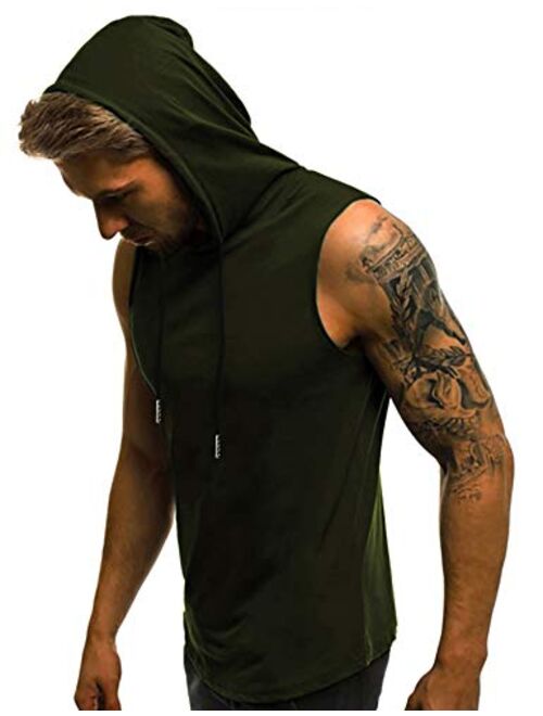 Babioboa Men's Workout Hooded Tank Tops Sleeveless Gym Hoodies Bodybuilding Muscle Shirts