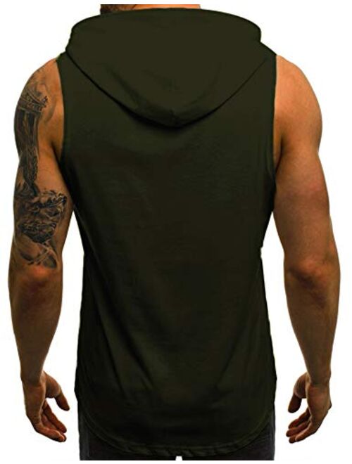 Babioboa Men's Workout Hooded Tank Tops Sleeveless Gym Hoodies Bodybuilding Muscle Shirts