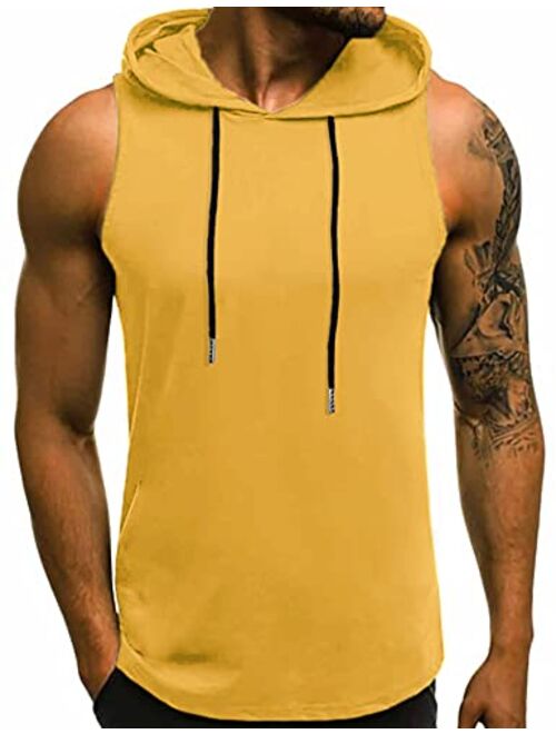 Babioboa Men's Workout Hooded Tank Tops Sleeveless Gym Hoodies Bodybuilding Muscle Shirts