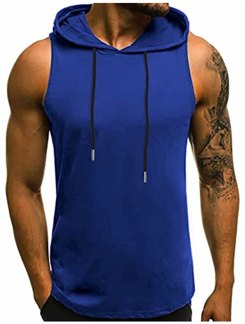 Babioboa Men's Workout Hooded Tank Tops Sleeveless Gym Hoodies Bodybuilding Muscle Shirts