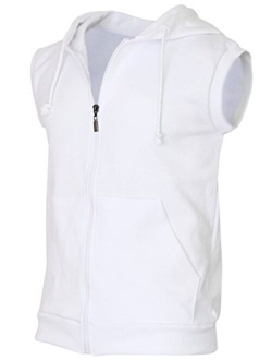 BCPOLO Men's Casual Zip-Hoodie Vest Cotton Sleeveless Zip up Hoodie Vest