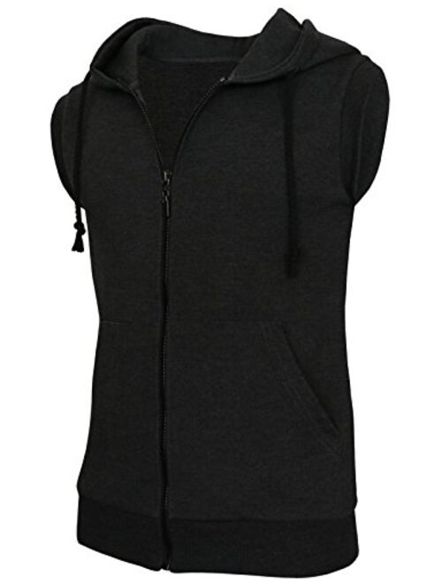 BCPOLO Men's Casual Zip-Hoodie Vest Cotton Sleeveless Zip up Hoodie Vest