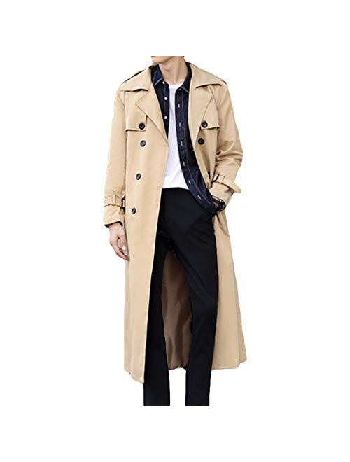 Pantete Man’s Double Breasted Trench Coat Oversized Casual Windbreaker Lapel Long Jacket Plush Overcoat.