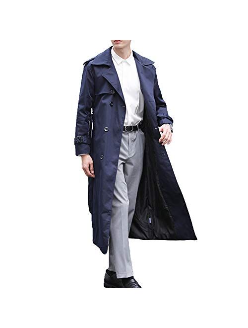 Pantete Man’s Double Breasted Trench Coat Oversized Casual Windbreaker Lapel Long Jacket Plush Overcoat.