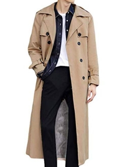 Men's Double Breasted Trench Coat Casual Lapel Long Sleeve Windbreaker Jacket