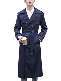 Men's Double Breasted Trench Coat Casual Lapel Long Sleeve Windbreaker Jacket