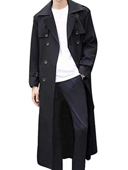 Men's Double Breasted Trench Coat Casual Lapel Long Sleeve Windbreaker Jacket