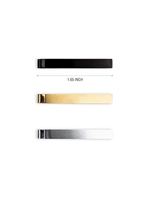 Wurkin Stiffs 3 pc Slim Tie Bar Clip Set - Silver, Black, Gold in Clear Storage case